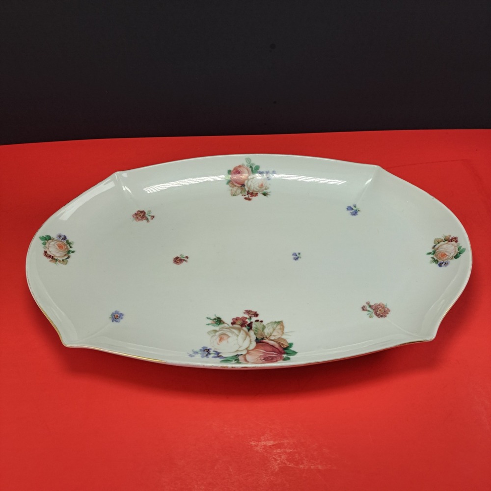 Seltmann‎ Weiden Floral Porcelain Serving Dish White Gold Trim Excellent Vintage